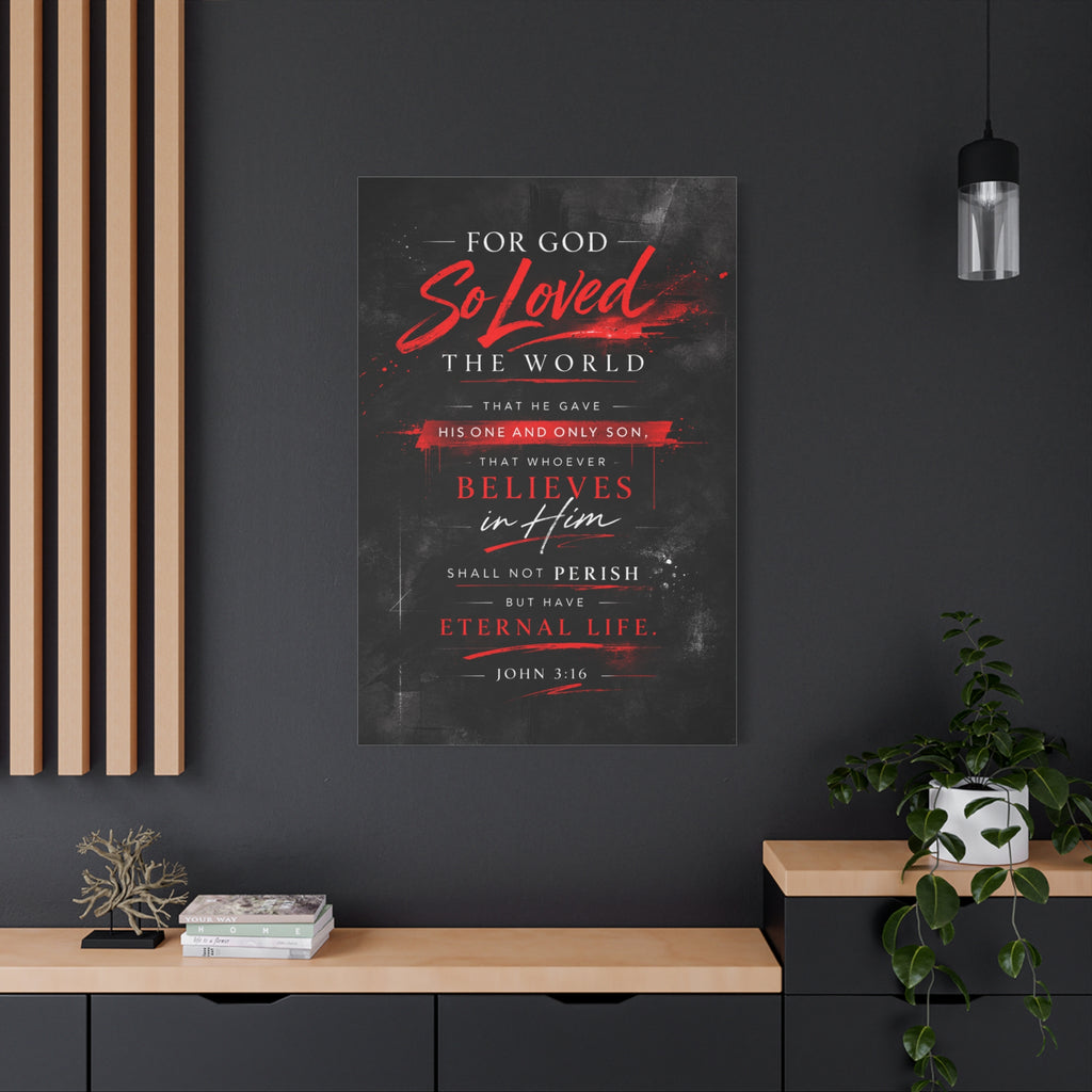 John 3:16 Canvas Wall Art — "For God So Loved the World" Christian Scripture Matte Canvas