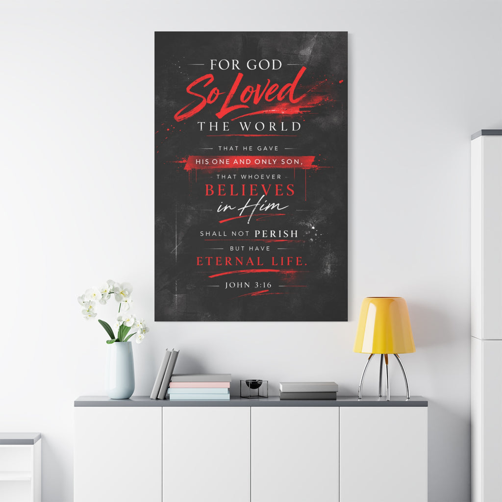 John 3:16 Canvas Wall Art — "For God So Loved the World" Christian Scripture Matte Canvas