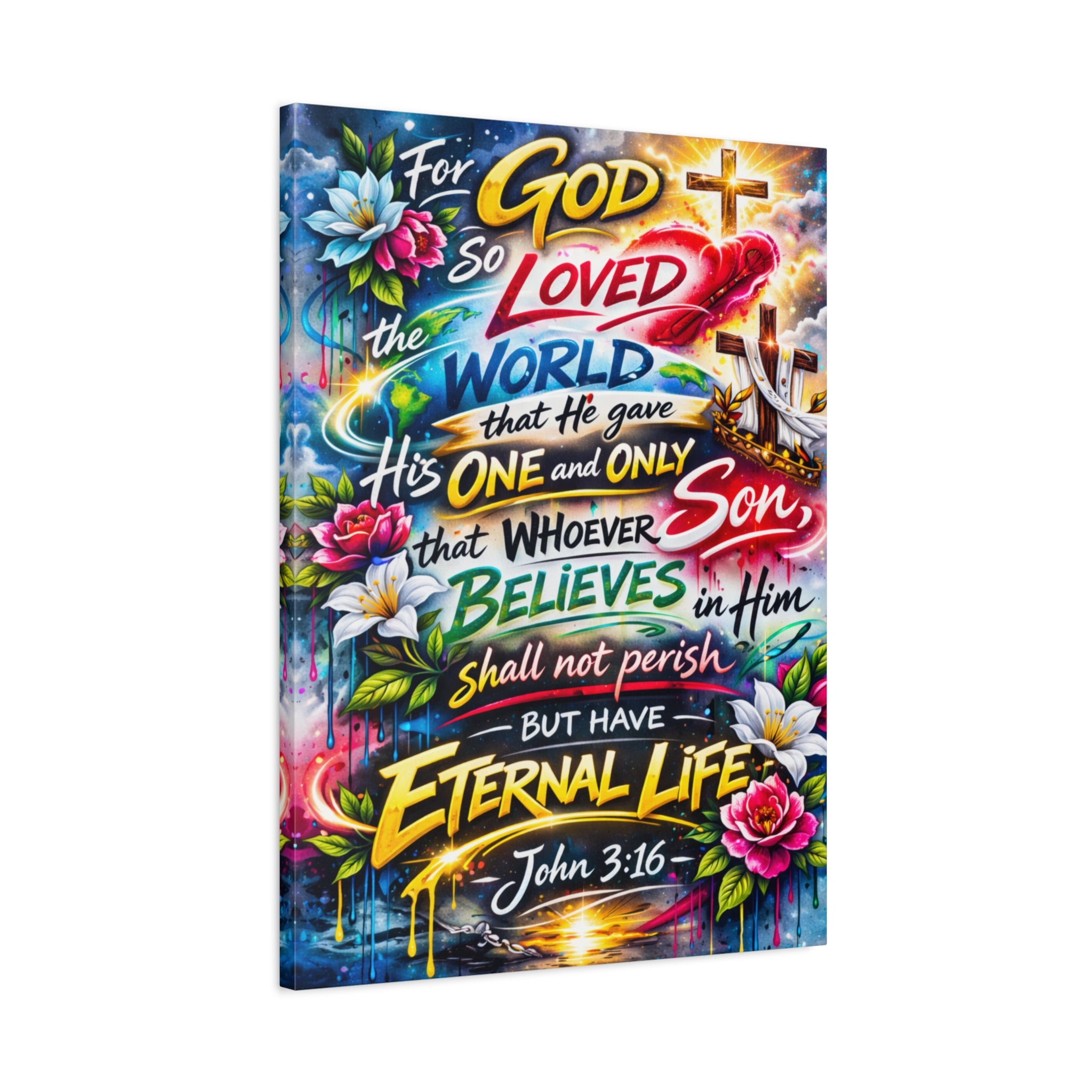 John 3:16 Canvas Wall Art — Vibrant Christian Scripture Matte Stretched Canvas