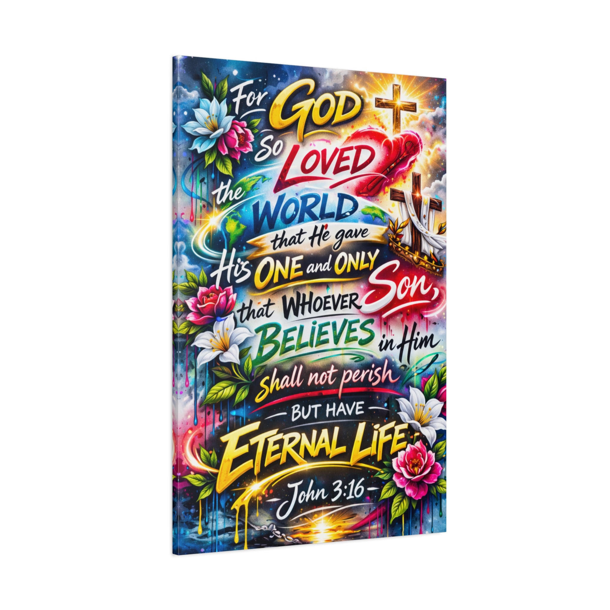 John 3:16 Canvas Wall Art — Vibrant Christian Scripture Matte Stretched Canvas