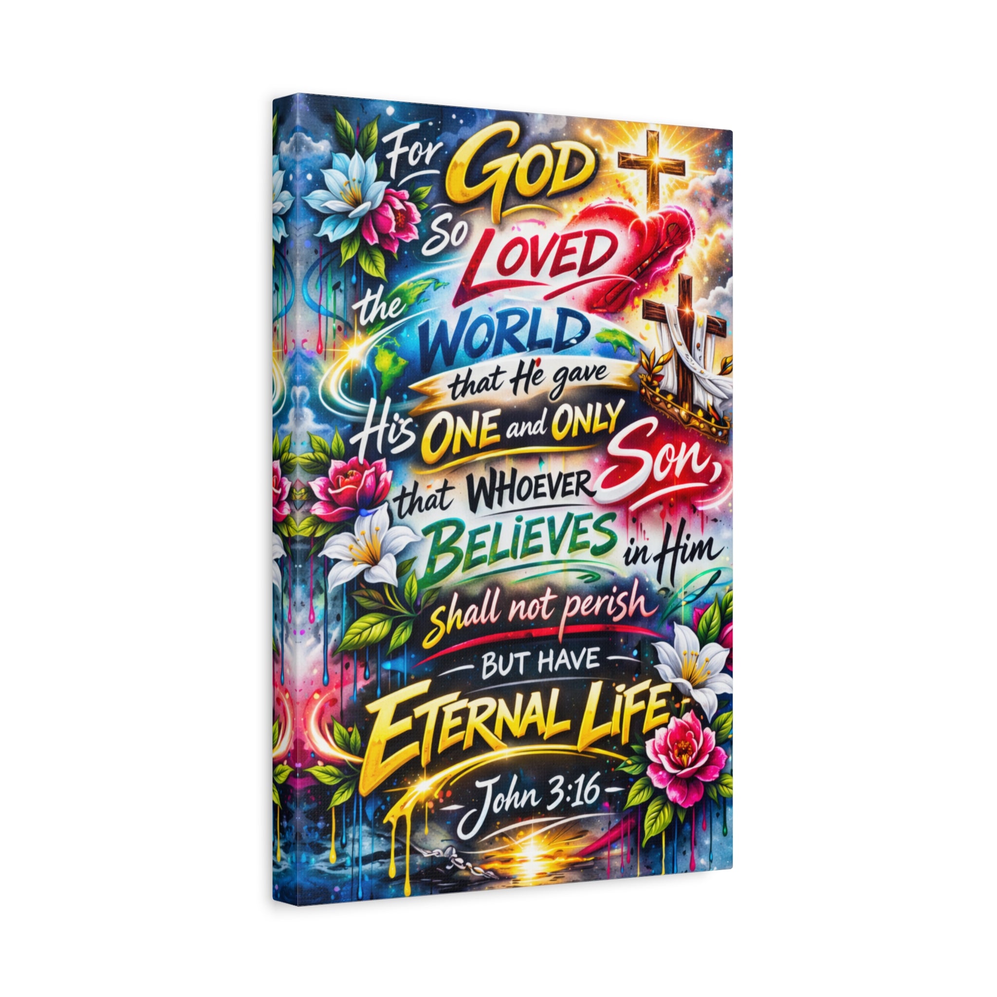 John 3:16 Canvas Wall Art — Vibrant Christian Scripture Matte Stretched Canvas