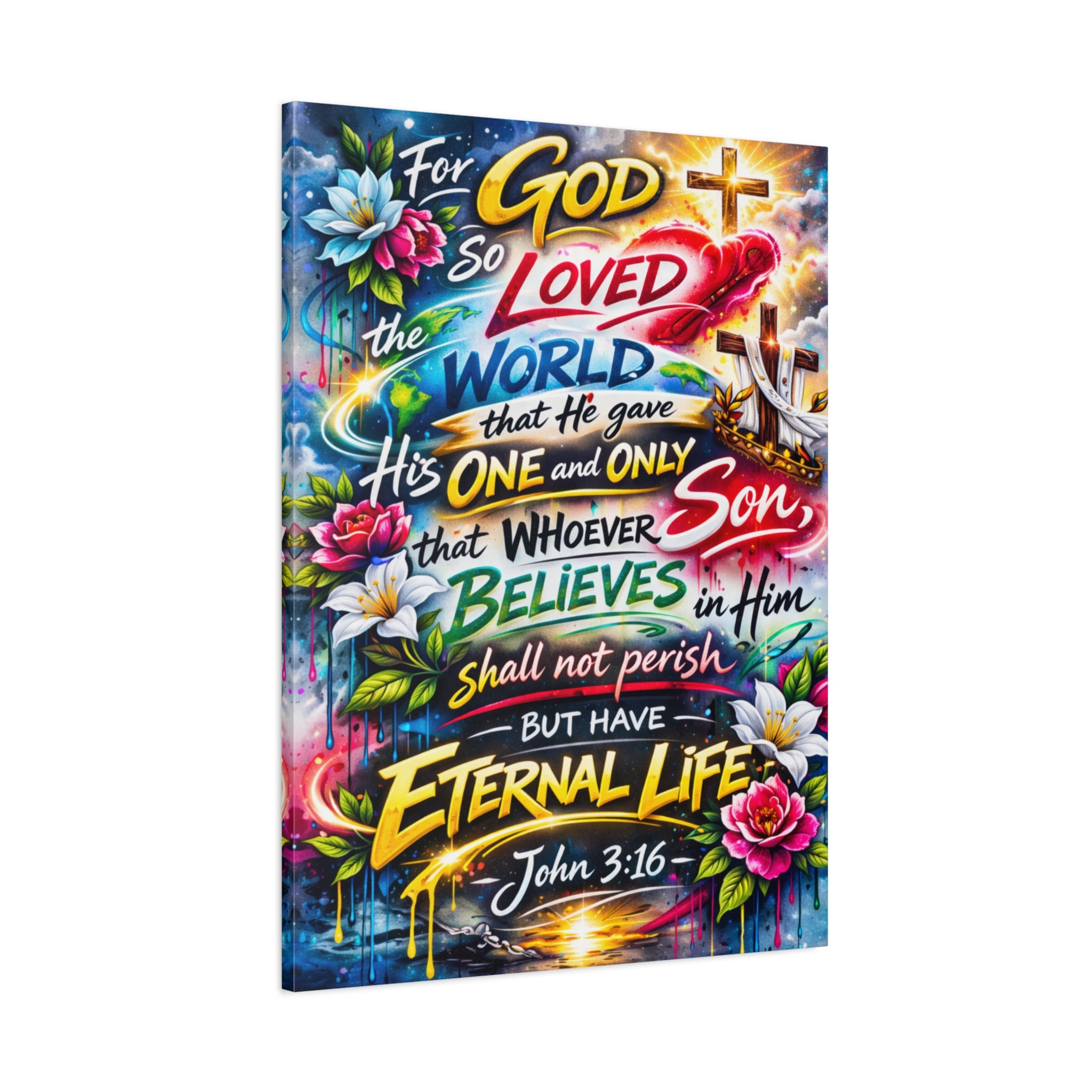 John 3:16 Canvas Wall Art — Vibrant Christian Scripture Matte Stretched Canvas