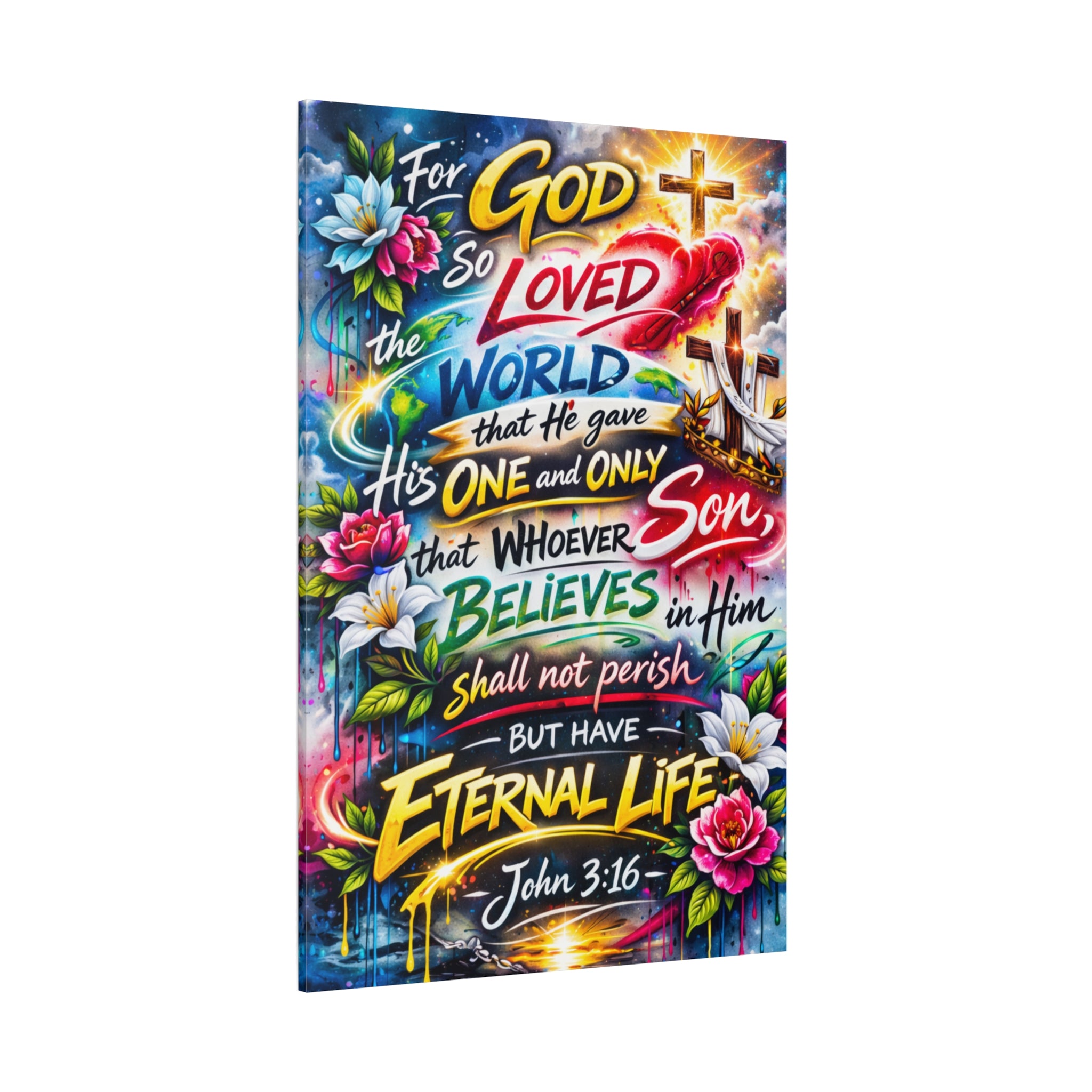 John 3:16 Canvas Wall Art — Vibrant Christian Scripture Matte Stretched Canvas