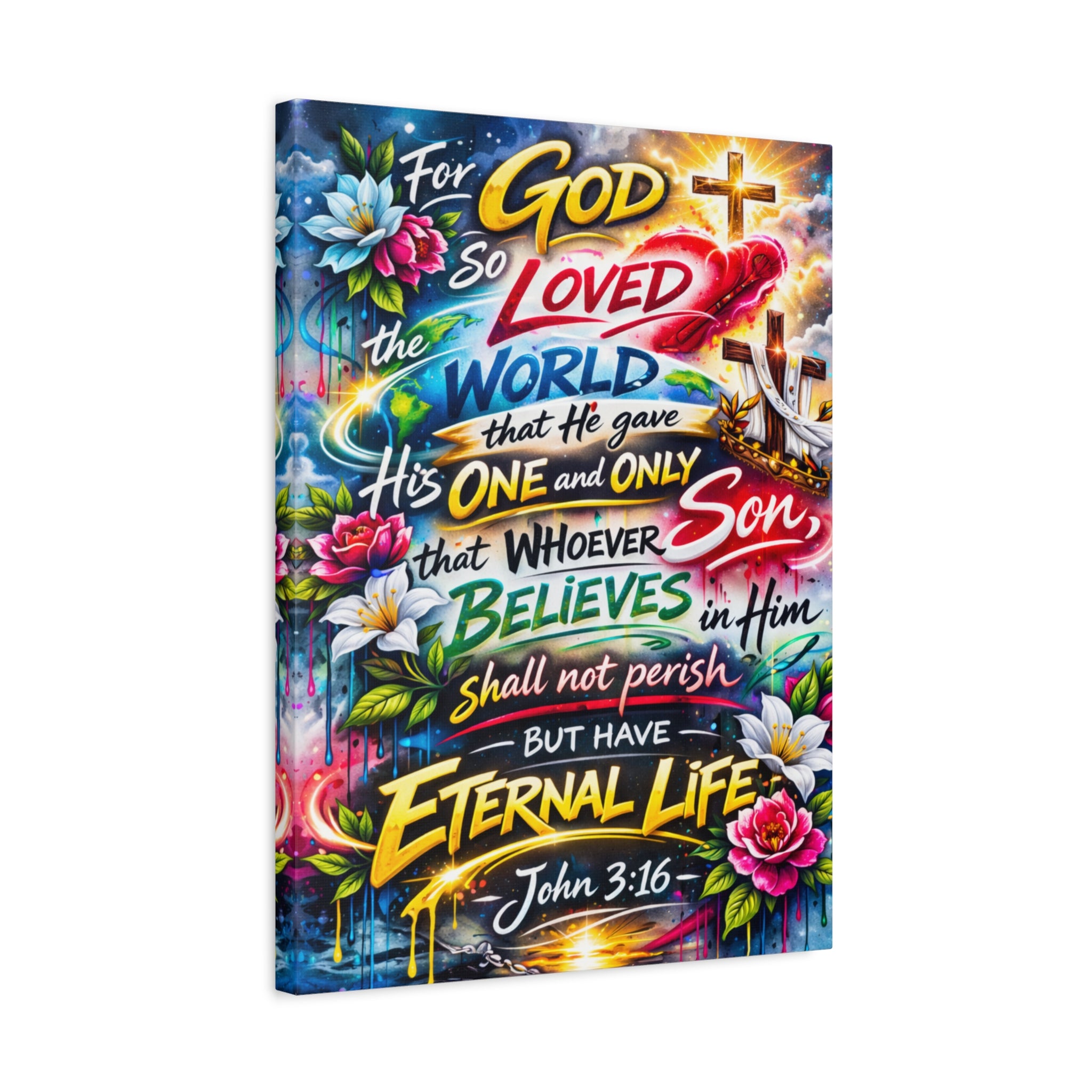 John 3:16 Canvas Wall Art — Vibrant Christian Scripture Matte Stretched Canvas